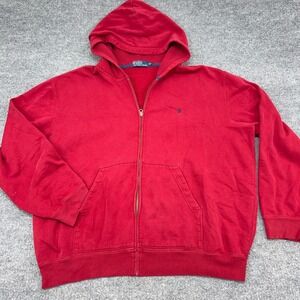 Vintage Polo Ralph Lauren Hoodie Mens 2XL Red Pony Fleece Cotton Full Zip Y2K